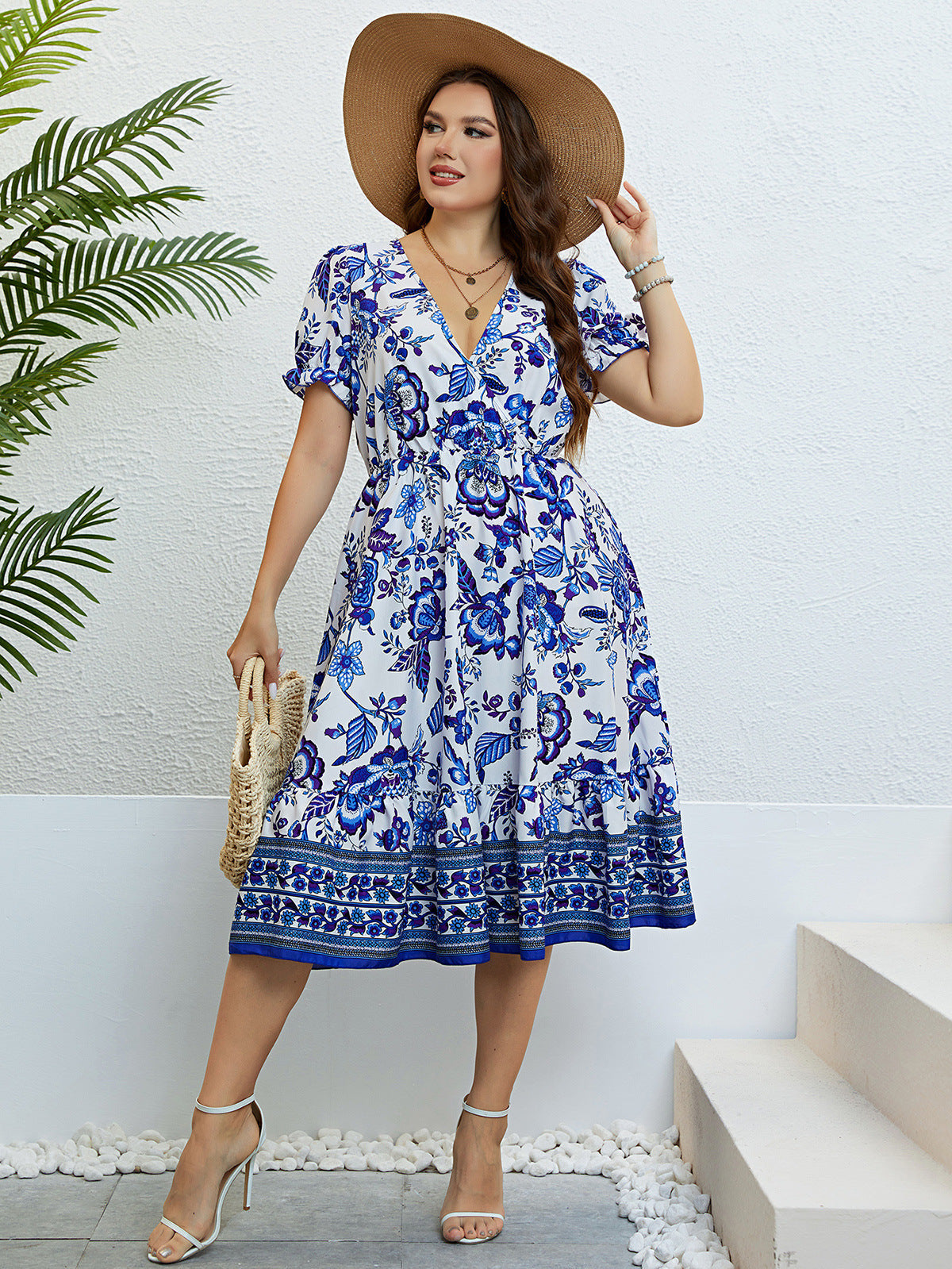 Floral V-Neck Midi Dress by Greta 