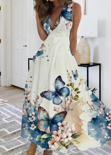 Floral V-Neck High Waist Dress by Greta 