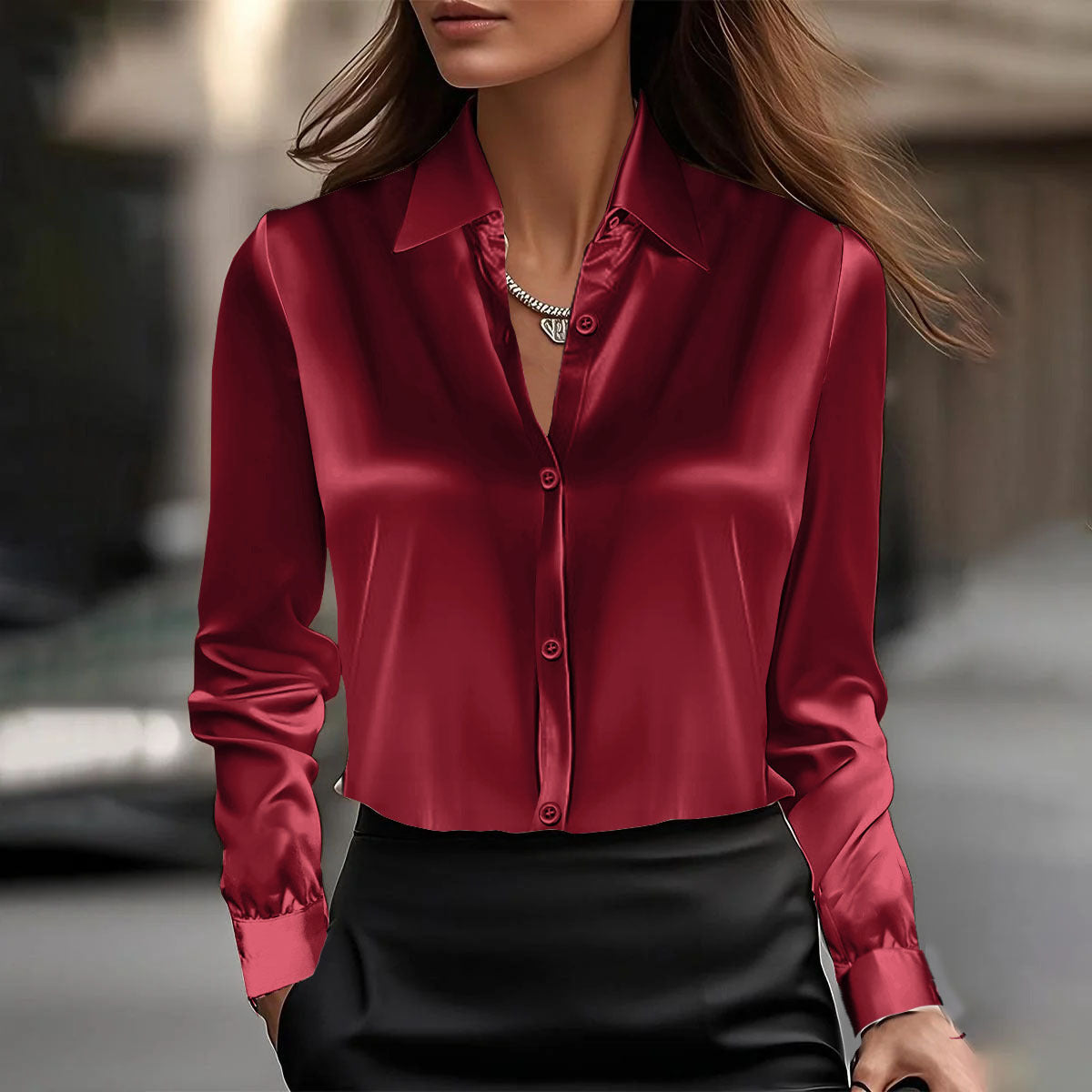 Elegant Satin Swing Collar Top by Greta 