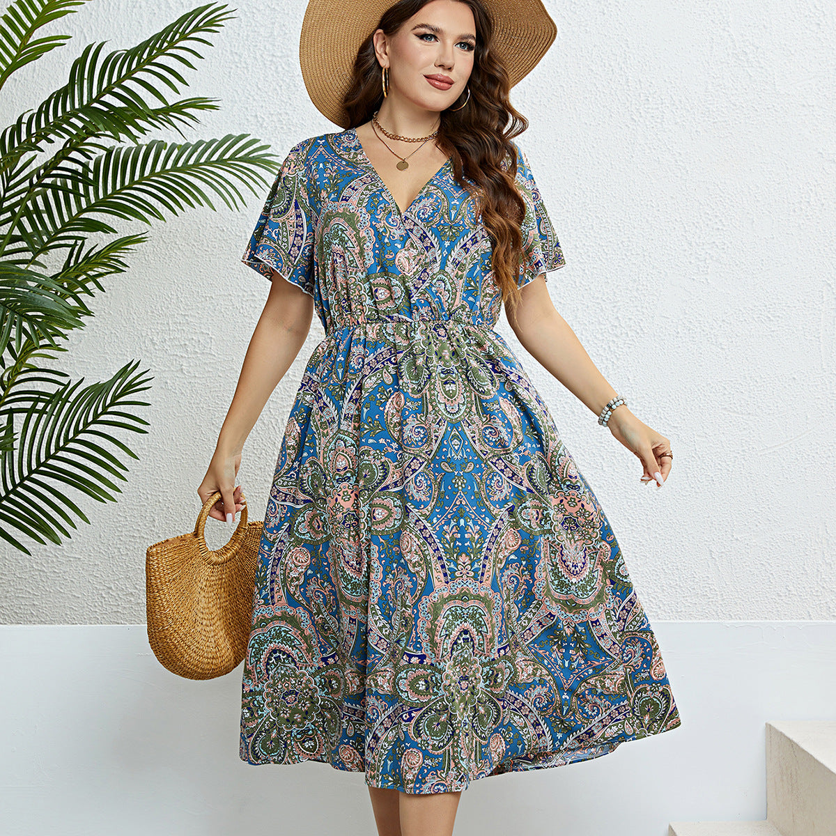 Retro Print Greta  V-Neck Summer Dress