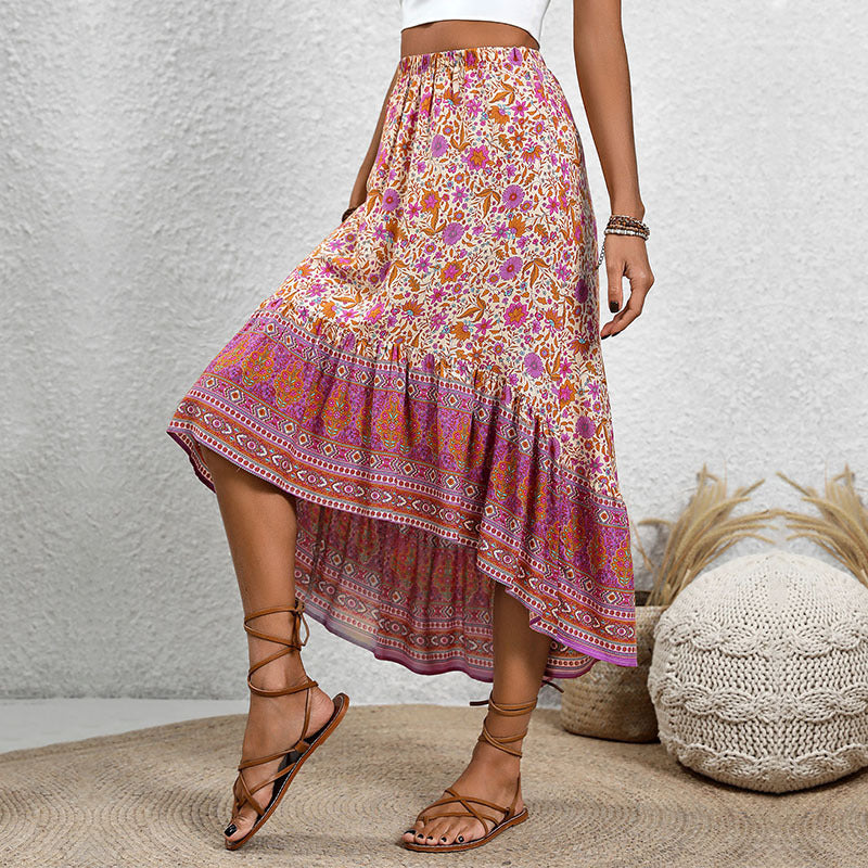 Boho Floral Greta  A-Line Cotton Skirt