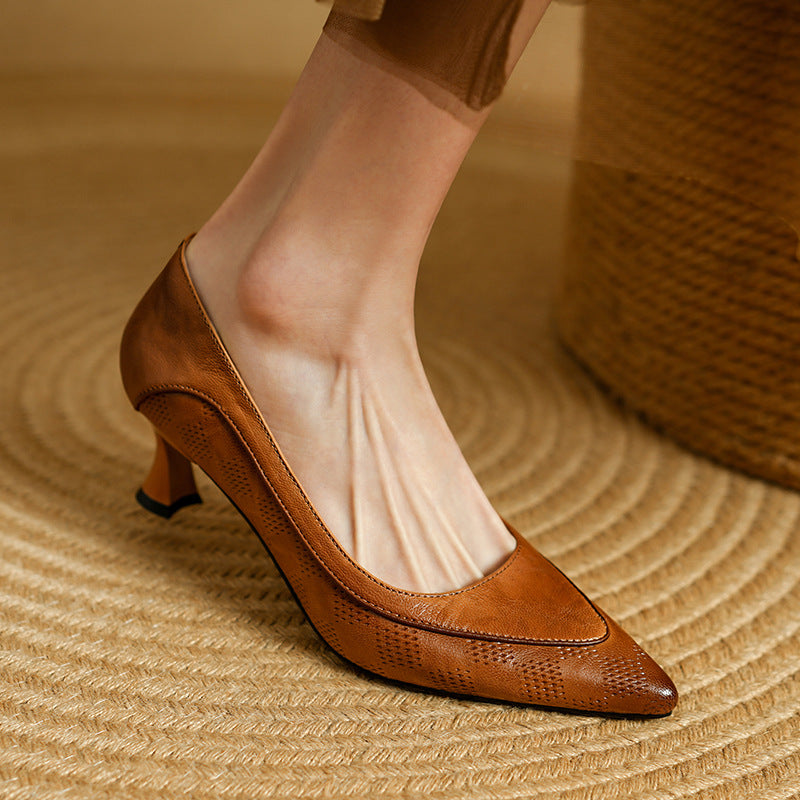 Elegant Leather Pointed Heels by Greta 