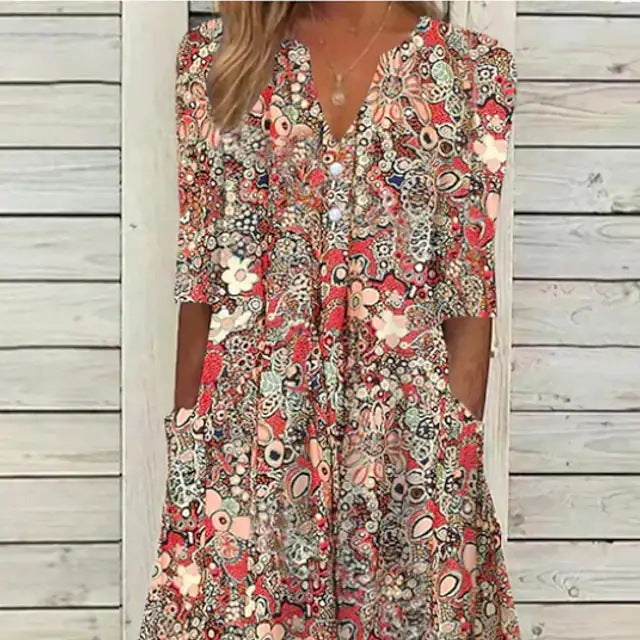 Boho Floral V Neck Dress Greta 