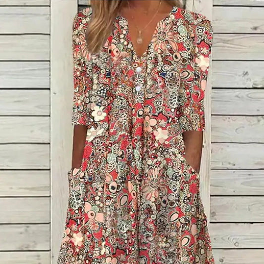 Boho Floral V Neck Dress Greta 