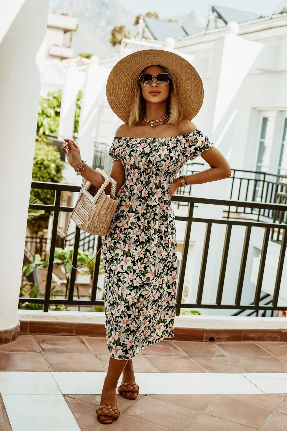 Boho Off Shoulder Greta  Summer Print Dress