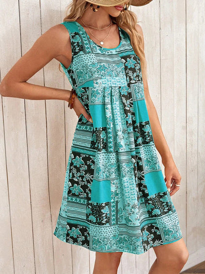 Printed A-Line Sleeveless Dress by Greta 