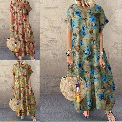 Floral Print Greta  Cotton Linen Maxi Dress