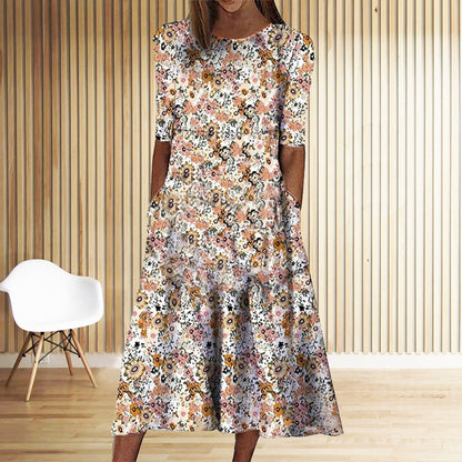Floral Print Round Neck Dress by Greta 