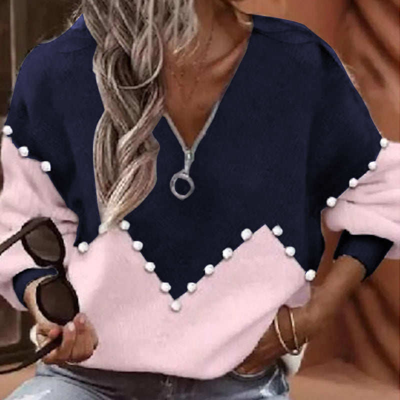 Chic Pearl Trim Greta  Knitted Sweater Blouse