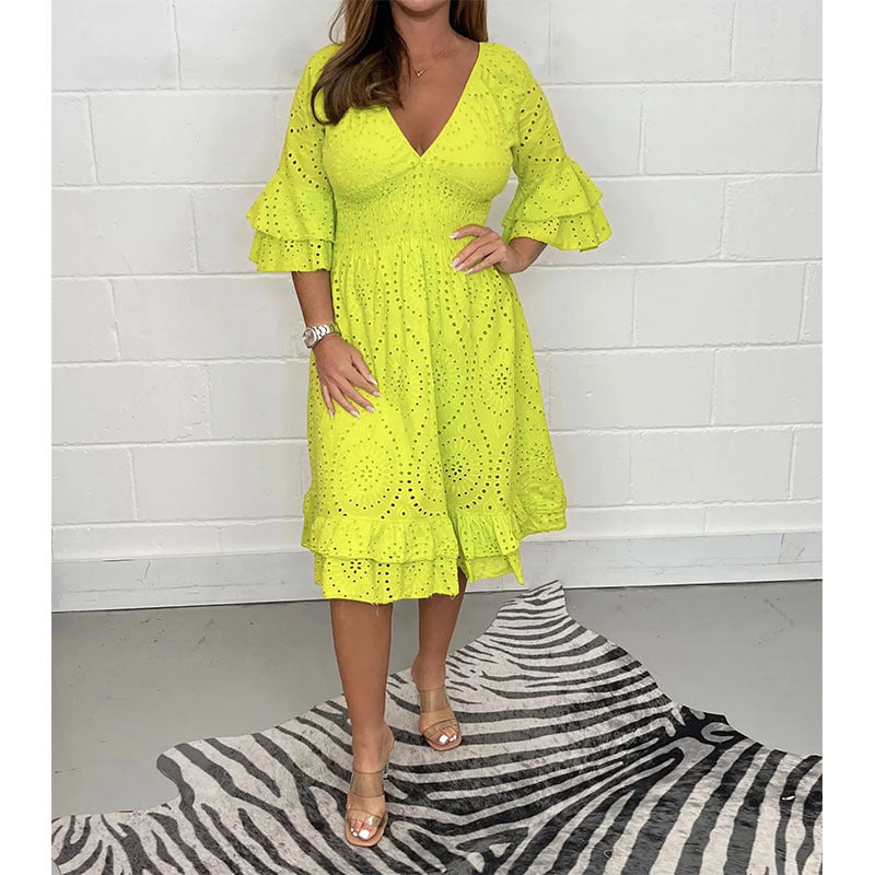 Chic Embroidered V-Neck Dress by Greta 