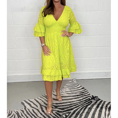 Chic Embroidered V-Neck Dress by Greta 