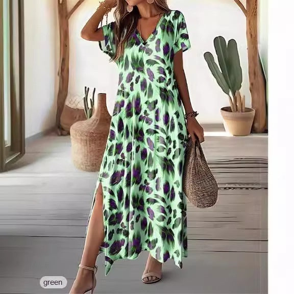 Vibrant Split V-Neck Dress by Greta 