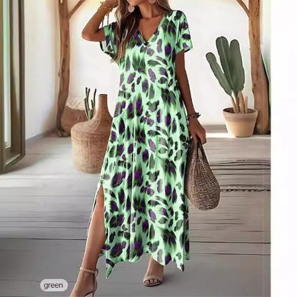 Vibrant Split V-Neck Dress by Greta 