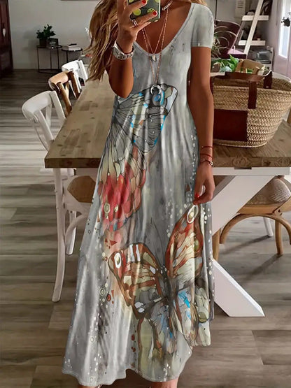 Bohemian Butterfly Print Greta  Maxi Dress