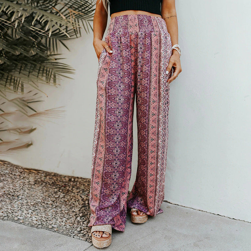 Boho Print Wide Leg Pants by Greta 