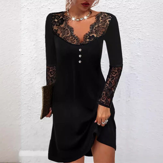 Elegant Lace V-Neck Dress by Greta 