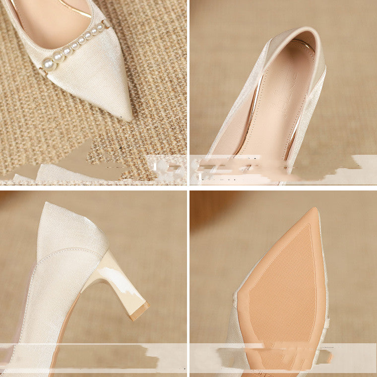 Elegant Pearl Pointed Heels by Greta 