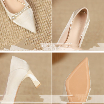 Elegant Pearl Pointed Heels by Greta 