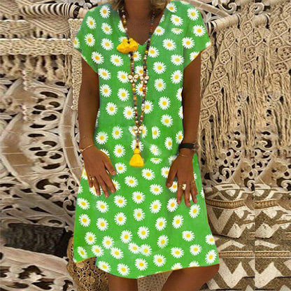 Vibrant Floral Greta  Summer V-Neck Dress