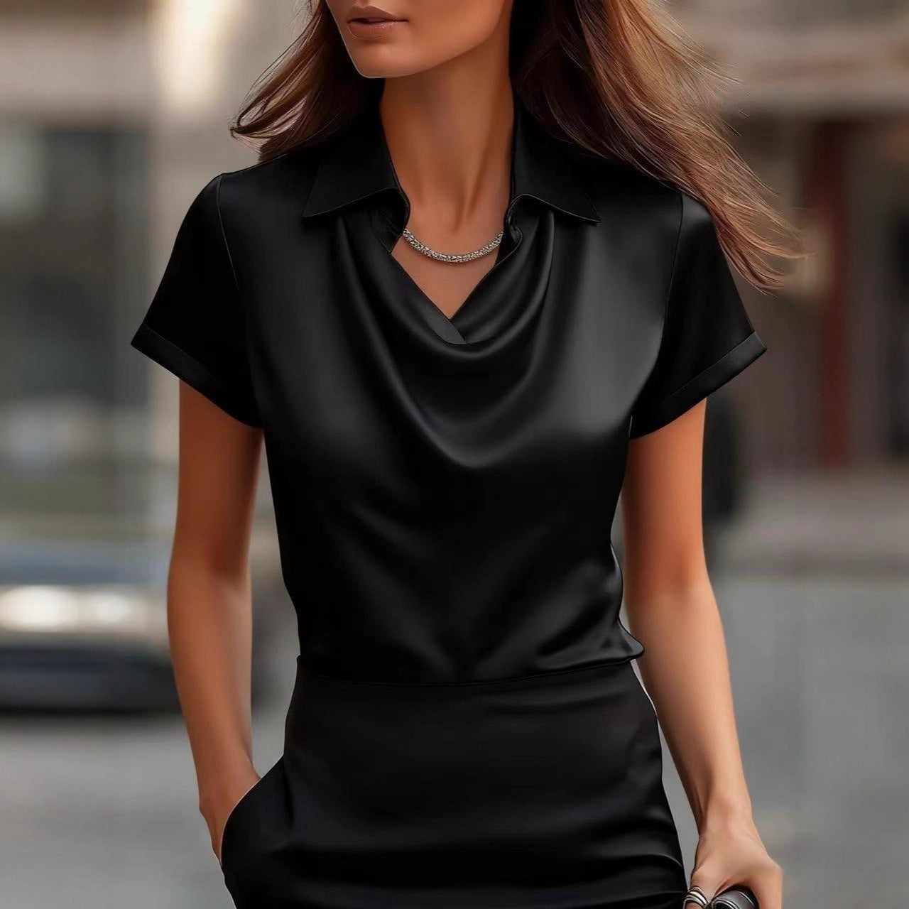 Chic Satin Boat-Neck Blouse by Greta 