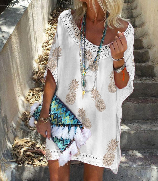Chic Lace Print Dress Greta  Summer V-Neck
