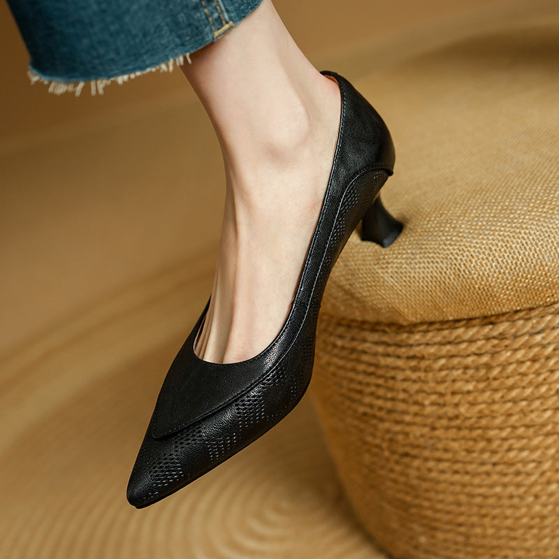 Elegant Leather Pointed Heels by Greta 