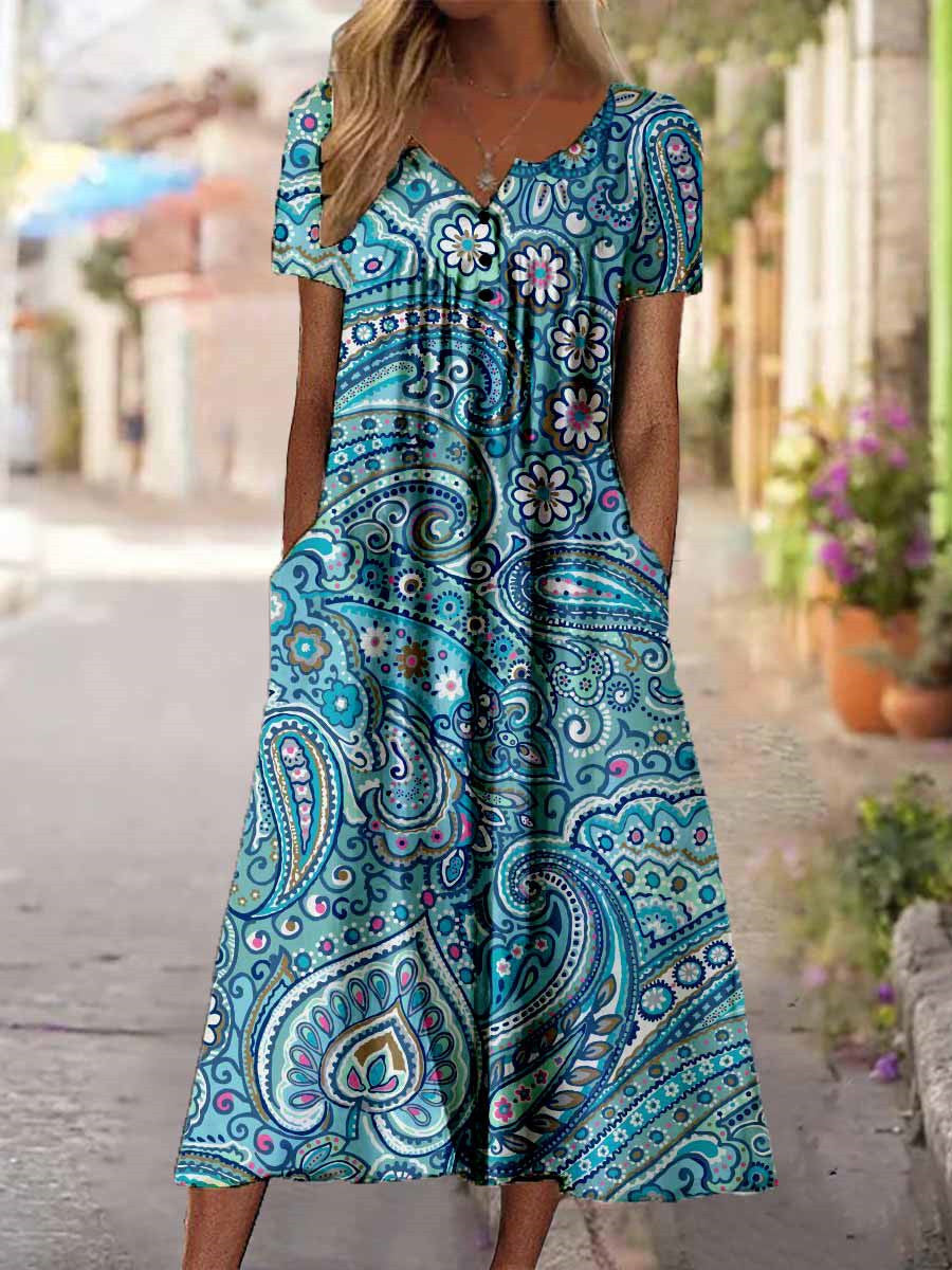 Artful 3D Print Dress by Greta , Short Sleeve