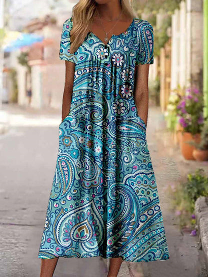 Artful 3D Print Dress by Greta , Short Sleeve