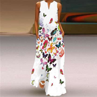 Retro Print V-Neck Maxi Dress by Greta 