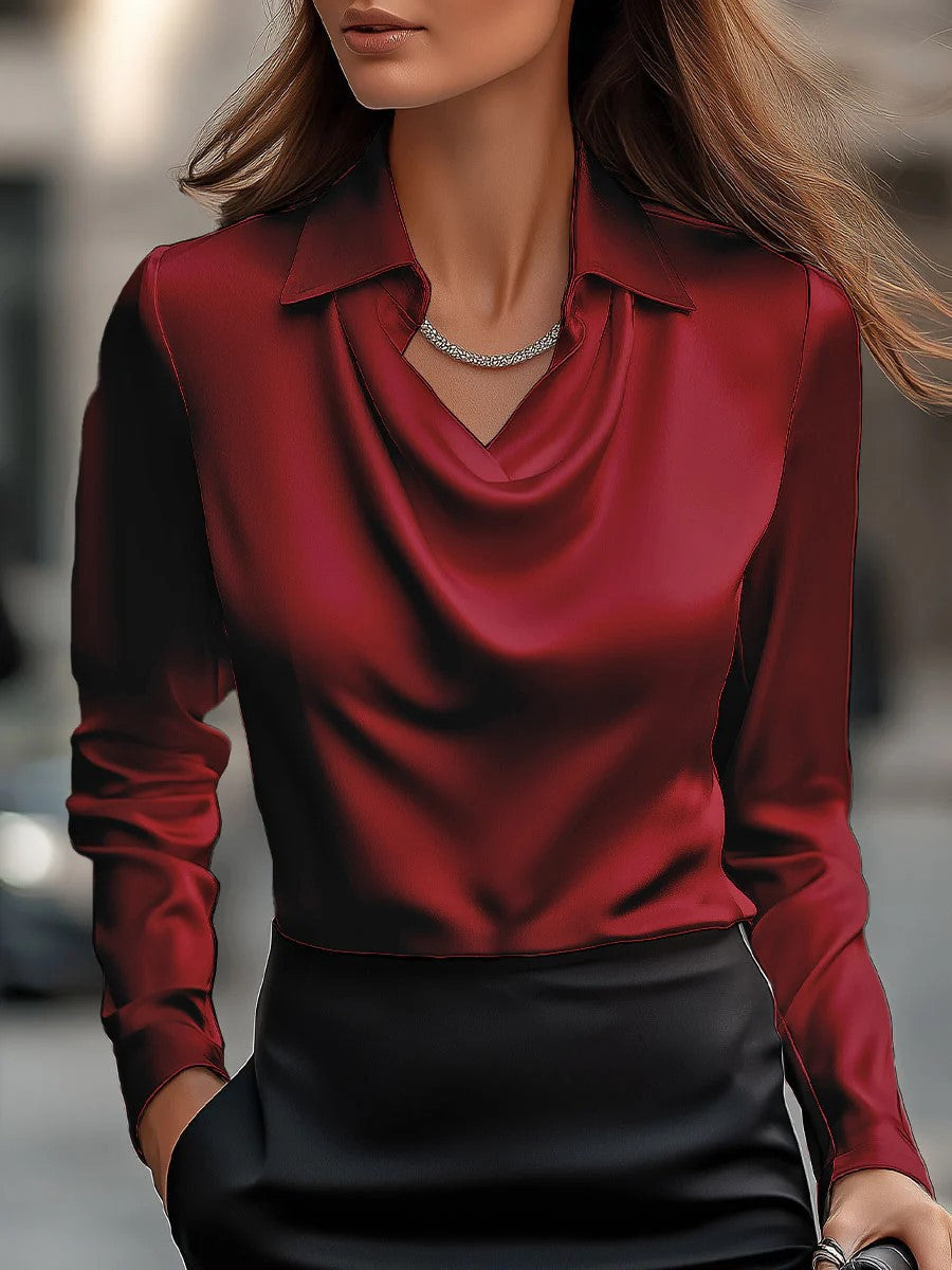 Elegant Satin Swing Collar Top by Greta 