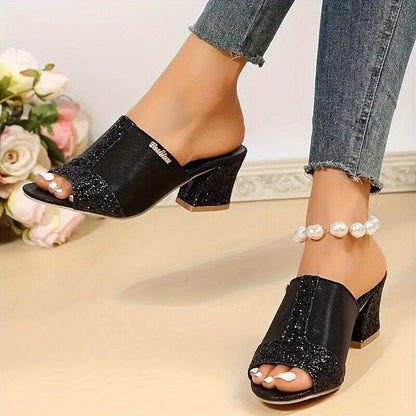 Sparkling Chunky Heel Greta  Plus Sandals