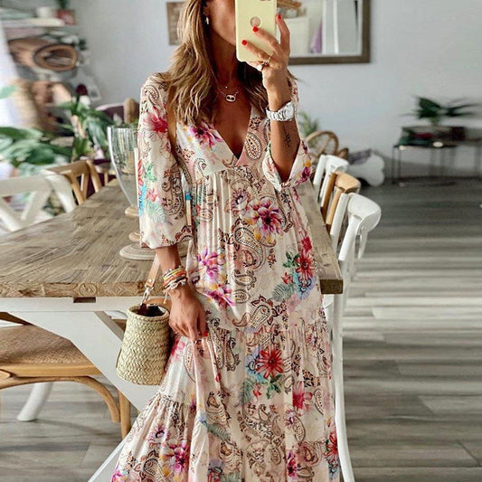 Boho Floral Greta  V-Neck Maxi Dress