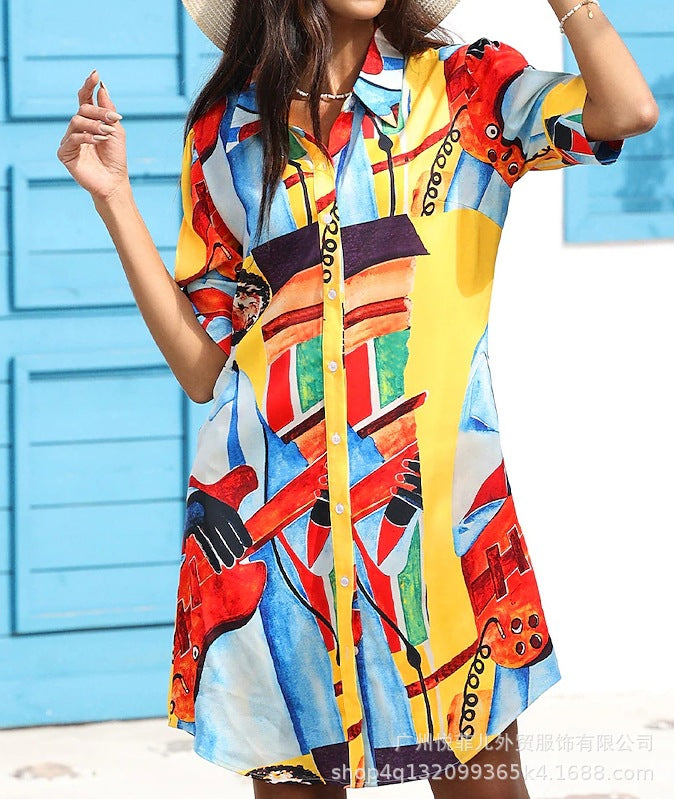 Vibrant Geometric Greta  Mid-Length Top