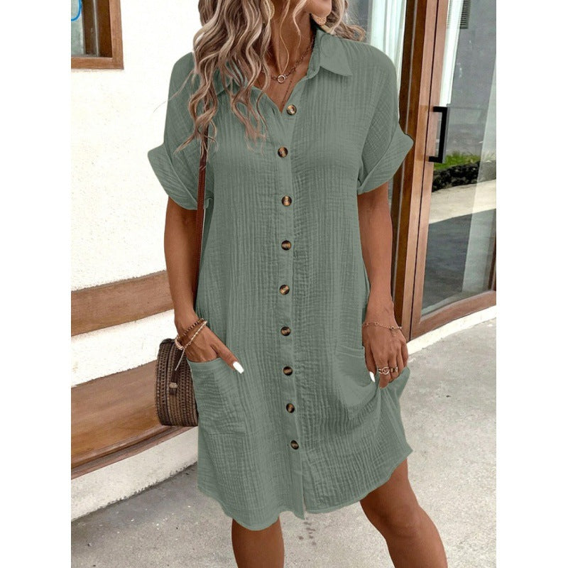 Chic Greta  Cotton Linen Shirt Dress