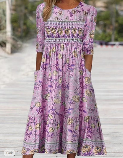Boho Floral Greta  Summer Midi Dress