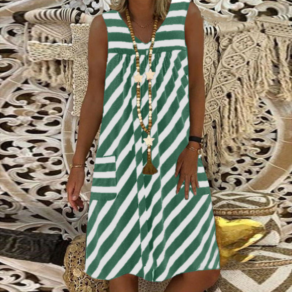 Striped Sleeveless Plus Dress by Greta 