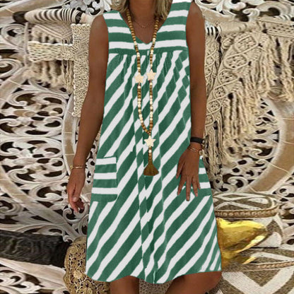 Striped Sleeveless Plus Dress by Greta 