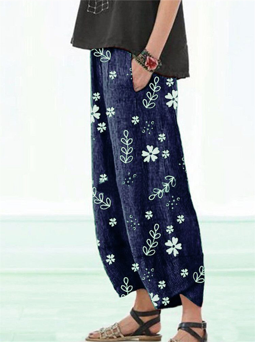 Floral Cotton Wide-Leg Pants by Greta 