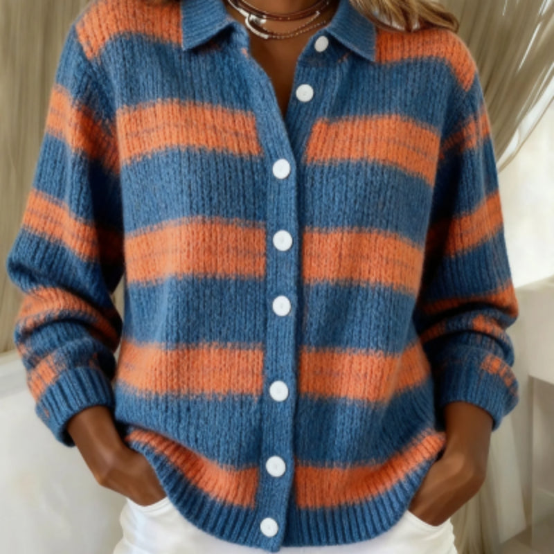 Cozy Stripe Cardigan Blouse by Greta 