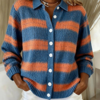 Cozy Stripe Cardigan Blouse by Greta 
