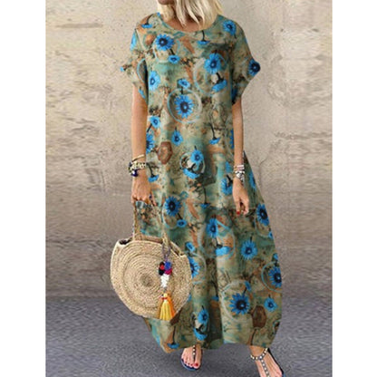 Floral Print Greta  Cotton Linen Maxi Dress
