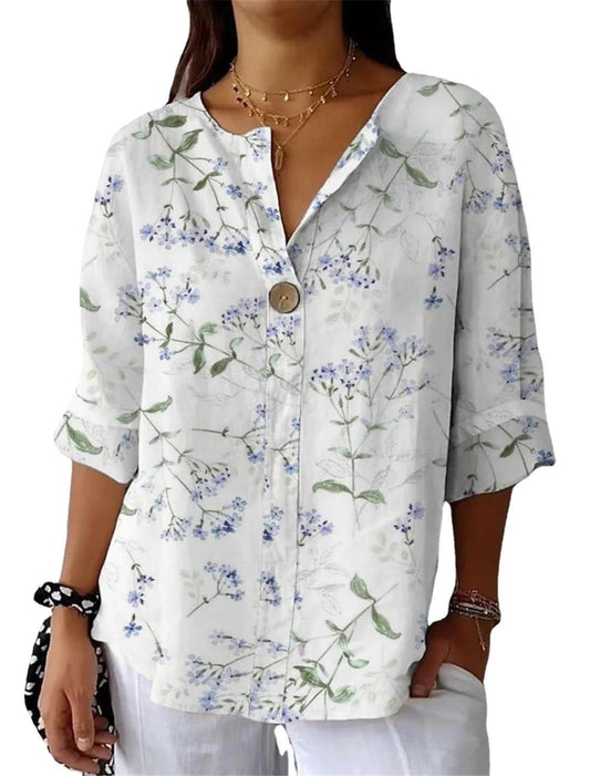 Floral Print Greta  Button V-Neck Casual Top
