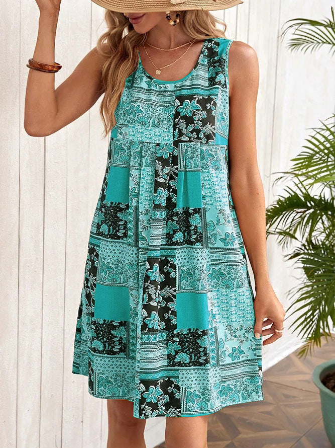 Printed A-Line Sleeveless Dress by Greta 