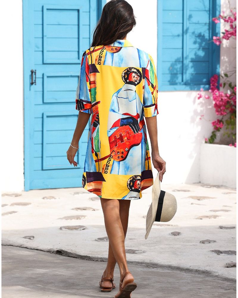 Vibrant Geometric Greta  Mid-Length Top