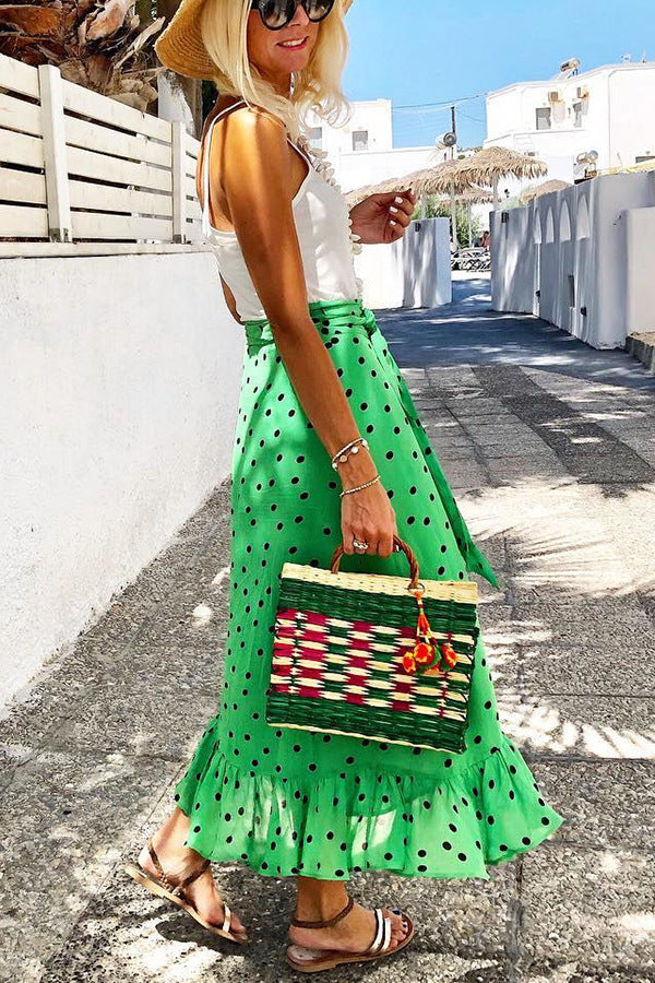 Ruffled Green Polka Dot Skirt by Greta 