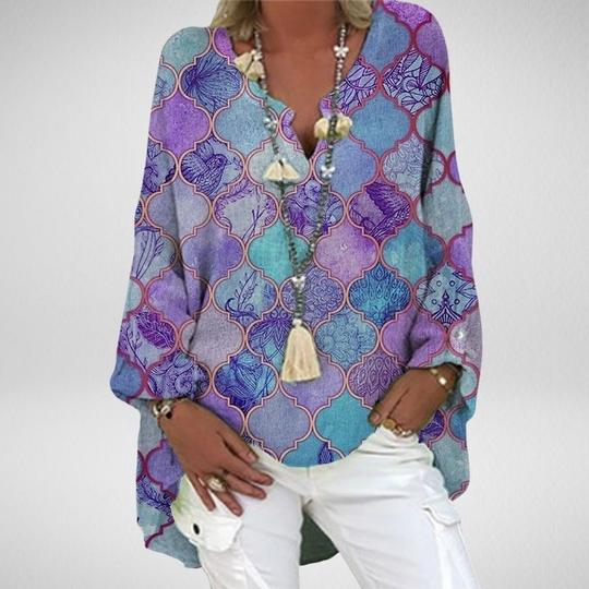 Vibrant Printed V Neck Top Greta 