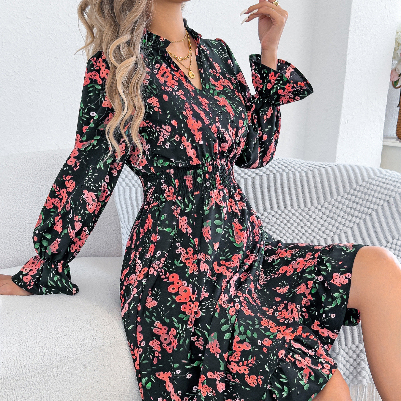 Floral Bell Sleeve Greta  Midi Dress
