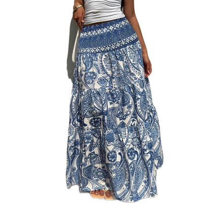 Bohemian Blue Print Greta  Maxi Skirt