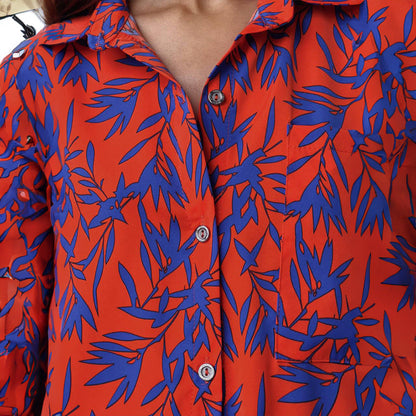 Vibrant Maple Leaf Greta  Printed Shirt Set