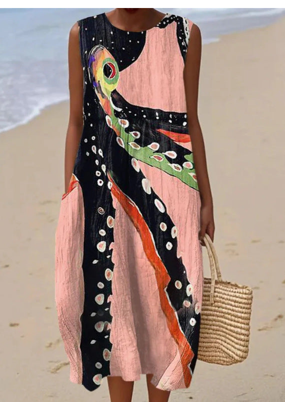 Vibrant Sleeveless Print Dress by Greta 